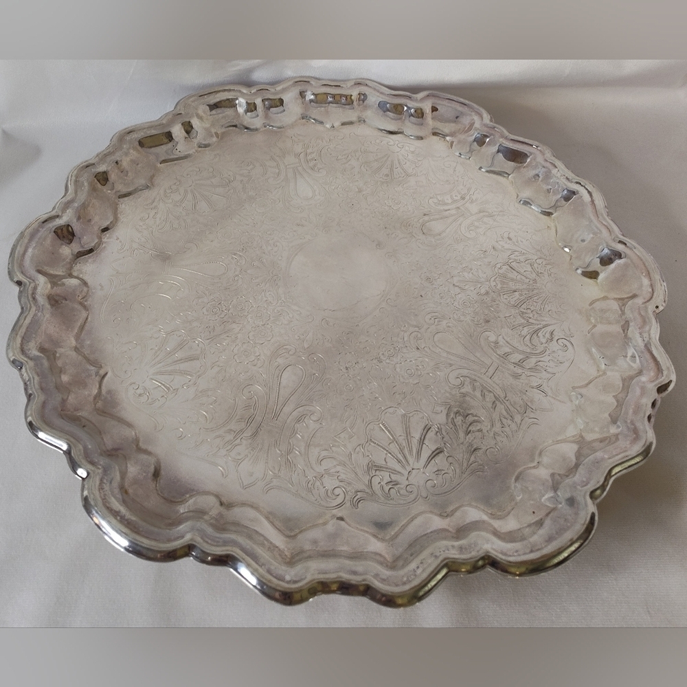 Leonard Round Silver Plate Footed Service Tray